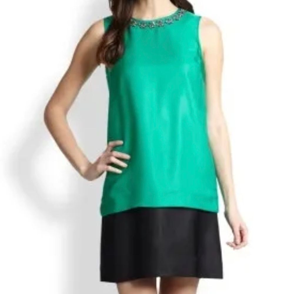 Kate Spade Green and Black Colorblock Rosita Rhinestone Cocktail Dress - Picture 2 of 6